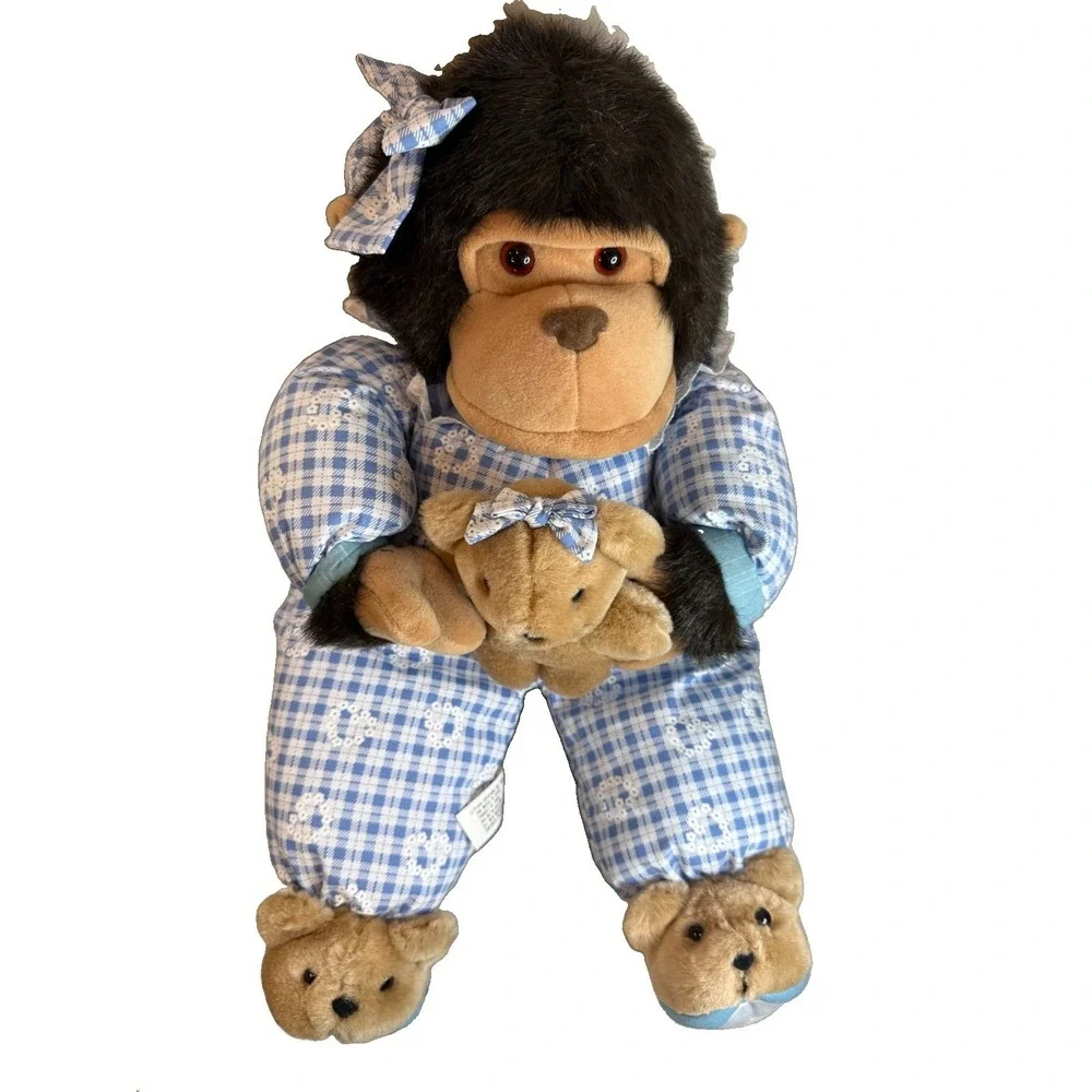 Vintage 90s Bedtime Monkey Chimpanzee Plush Pajamas Teddy Bear Slippers New